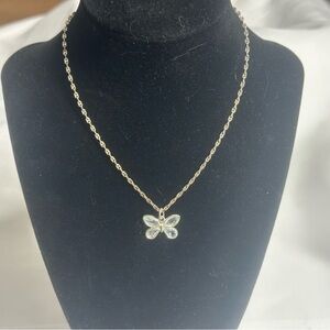 Avon Butterfly Pendant Chain Necklace GoldTone 15 inch Clear Crystals